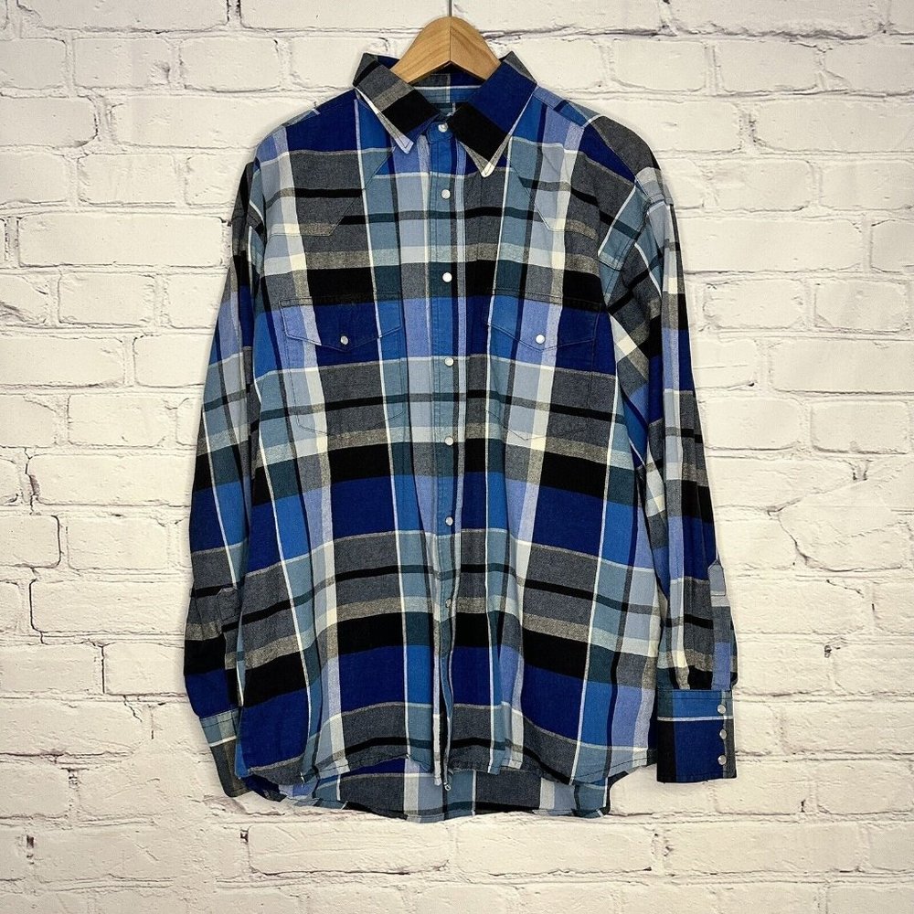 Wrangler Men’s XL Shirt Pearl Snap Plaid Western Button Up Long Sleeve